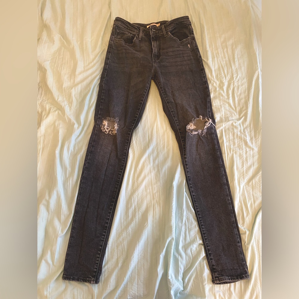 Levi 721 high rise ripped skinny jeans - dark gray - size 29 waist